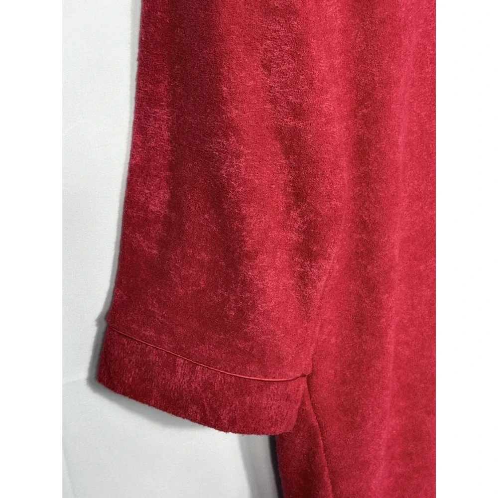 Miss Elaine Full Length Fleece Robe Womens M Red Zip Up Pockets Long Sleeve Cozy